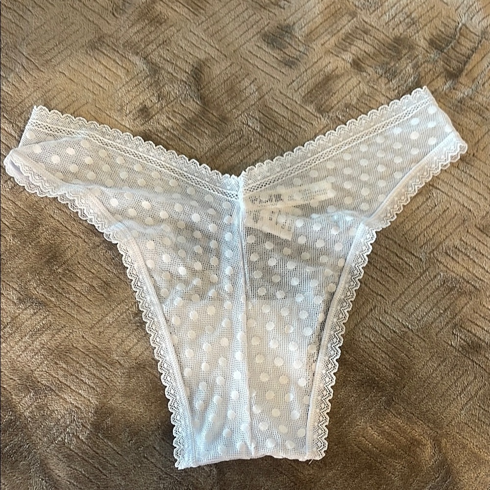 PINK Victoria's Secret White Polka Dot Lace Panties